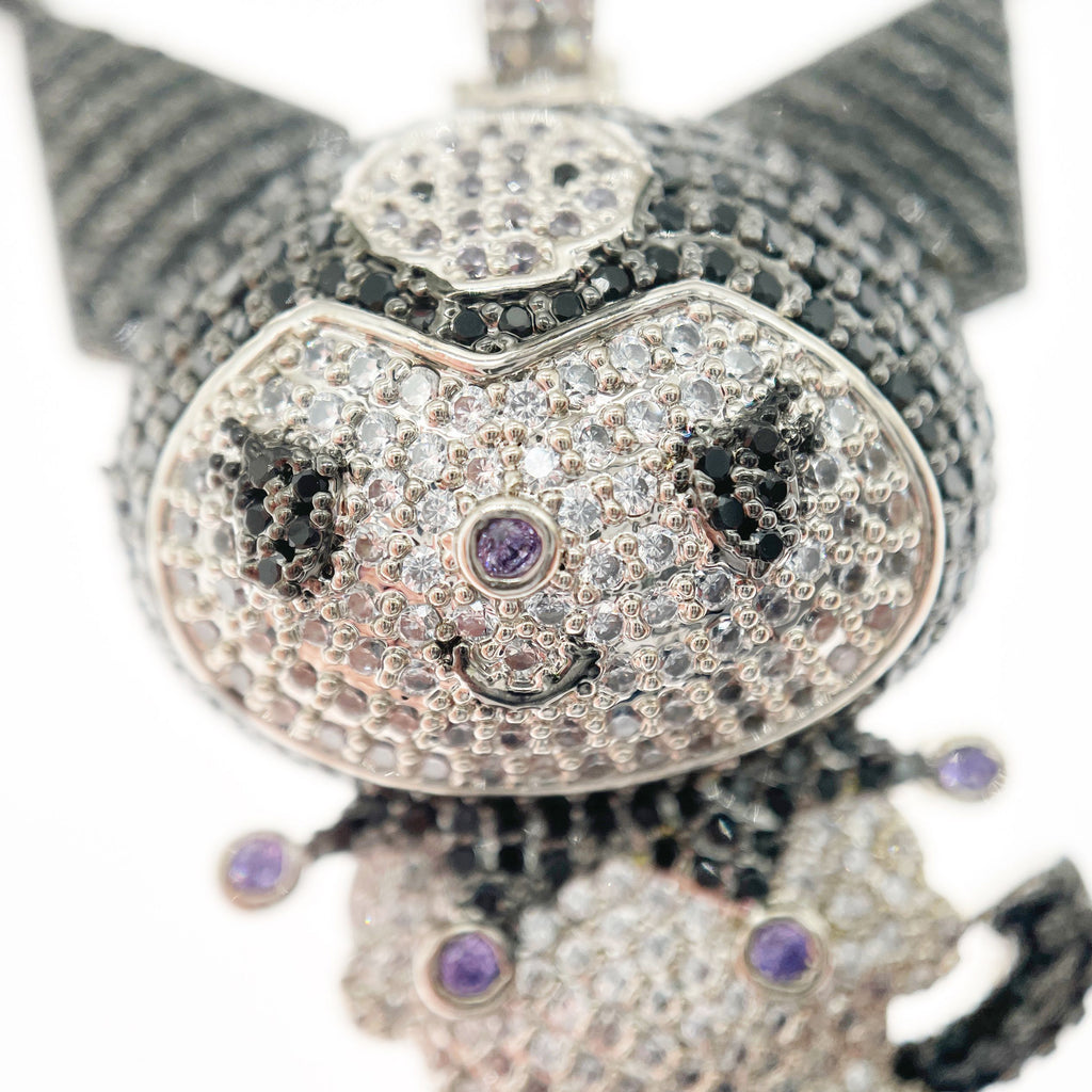 ifandco Iced Out Kuromi diamond pendant necklace with free matching chain included.