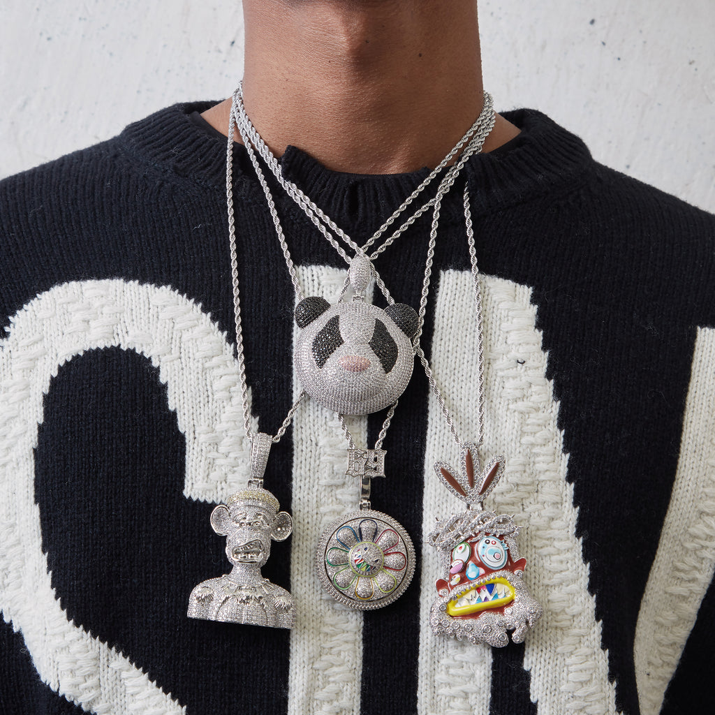 Fully iced Panda diamond pendant necklace chain as seen on Jackson Wang Got7 kpop fans buy panthepack