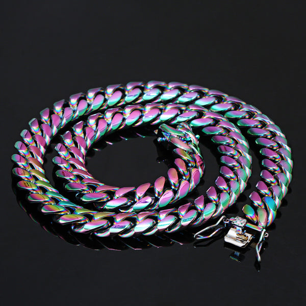12mm Multicolored cuban link chain – Bijouterie Gonin