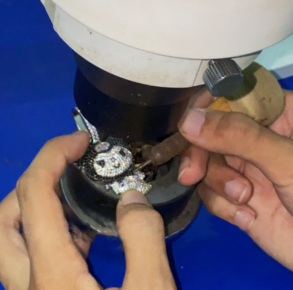 ifandco Iced Out Kuromi diamond pendant necklace with free matching chain included.