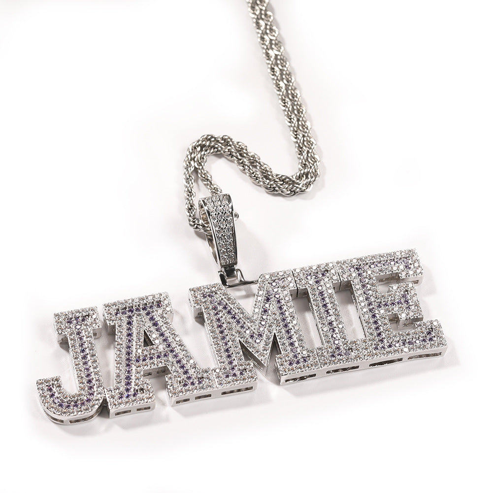 Custom A-Z baguette diamond custom Letters numbers Initial Charm pendant hollywood celebrity jewelers jewelry hip hop diamond necklace chain
