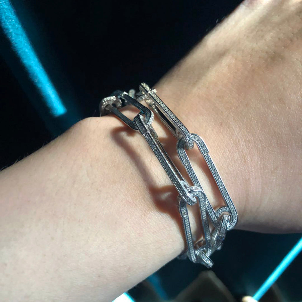 Safety pin pave bracelet - White Gold