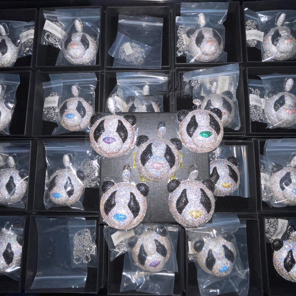 Fully iced Panda diamond pendant necklace chain as seen on Jackson Wang Got7 kpop fans buy panthepack
