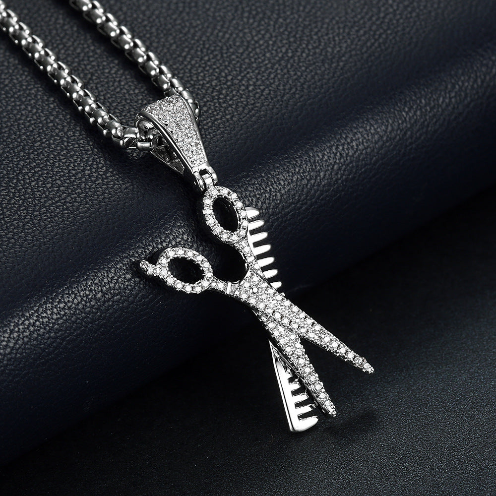 14K Gold Barber Shop Comb and Scissors Necklace diamond gold affordable jewelry