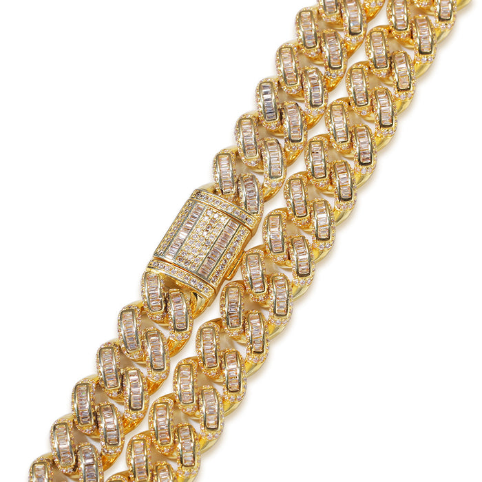 13mm baguette link necklace/bracelet chain custom clasp gold diamond hiphop jewelry