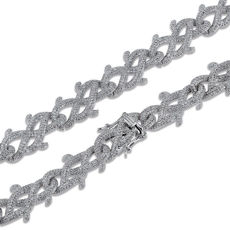 18mm Iced Barbed wire link necklace chain shopgld gold diamond