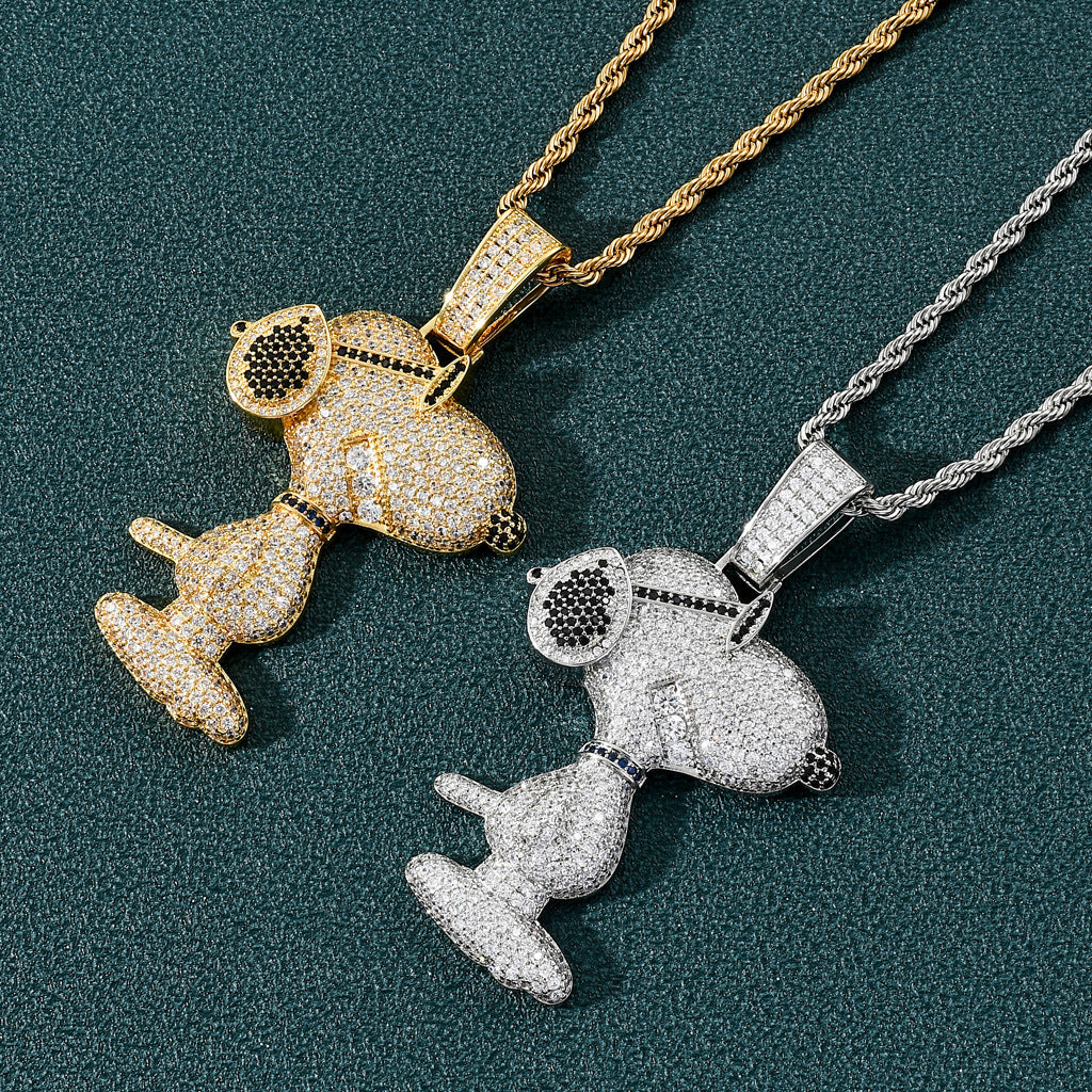 Iced Out diamond Charlie Brown Snoopy pendant necklace with free matching chain included free shipping top rappers jewelry brand urban fashion jewelers shopgld