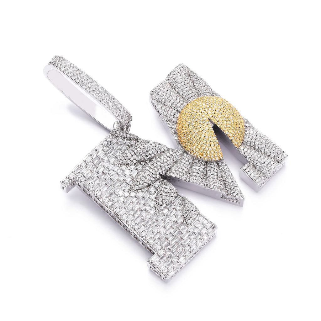 Iced Out diamond daisy flower letter M pendant necklace with free matching chain included as seen on Rapper Knowknow. custom ifandco diamond