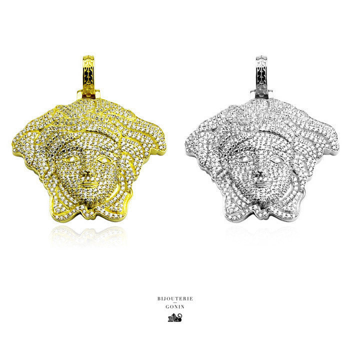 Silver Iced out Medusa Pendant