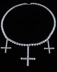 lil uzi vert upside down cross choker pendant necklace tennis link chain vvs diamond