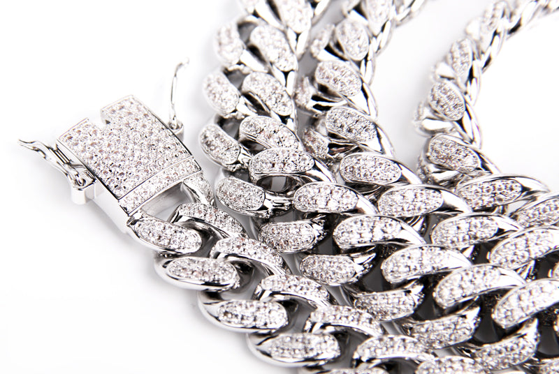 Cuban link chain 13mm fully iced with custom clasp ifandco icebox