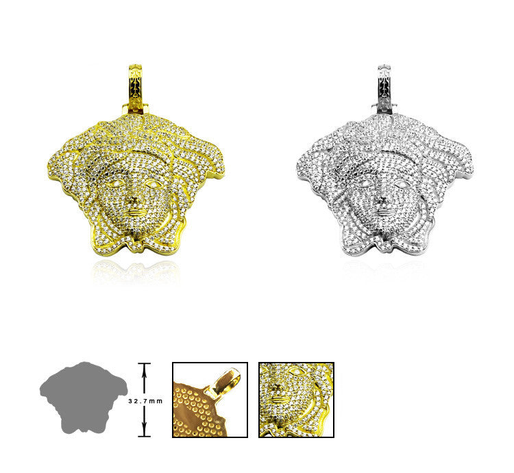 Silver Iced out Medusa Pendant