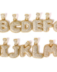 Custom Bubble Letters Initial 14k Gold Finish A-Z Alphabet Full Iced Out