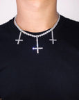 lil uzi vert upside down cross choker pendant necklace tennis link chain vvs diamond