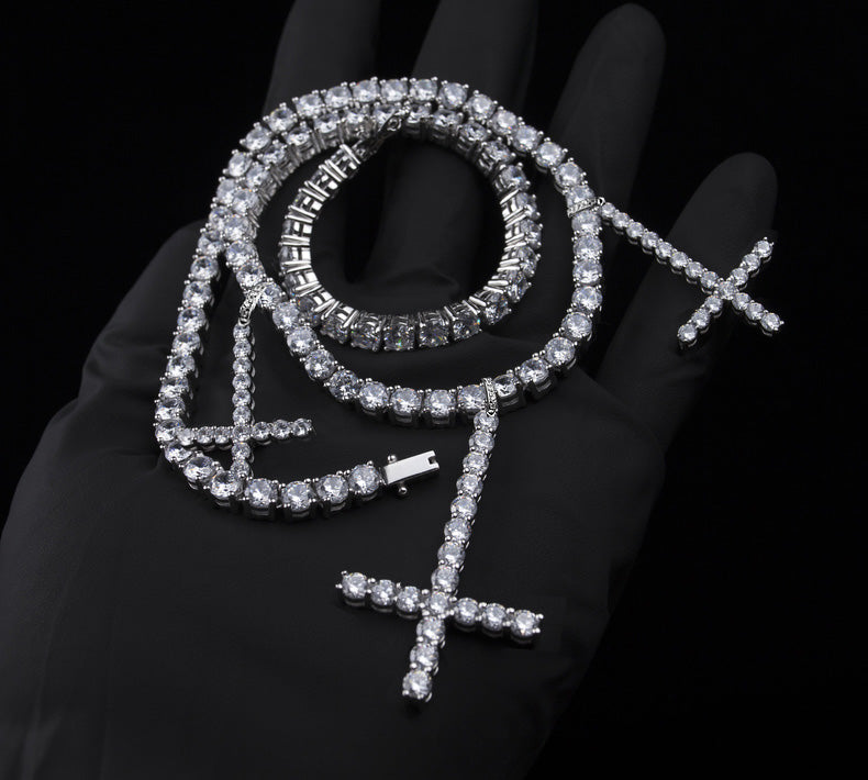 lil uzi vert upside down cross choker pendant necklace tennis link chain vvs diamond ifandco