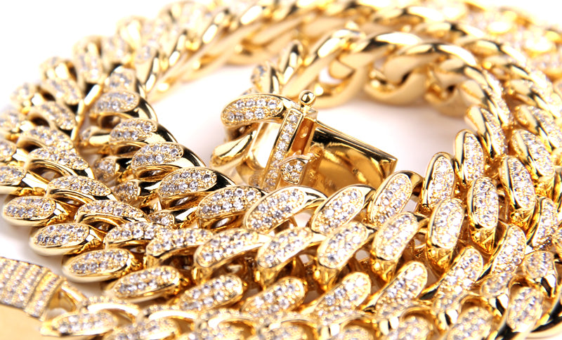 Cuban link chain 13mm fully iced with custom clasp ifandco icebox