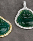 Micro Laughing Buddha pendant necklace chain with iced border green jade ifandco
