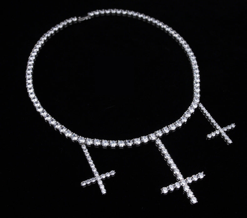 lil uzi vert upside down cross choker pendant necklace tennis link chain vvs diamond