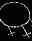 lil uzi vert upside down cross choker pendant necklace tennis link chain vvs diamond