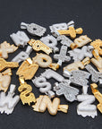 Custom Bubble Letters Initial A-Z Alphabet fire flame dripping cardi b drip drip diamond necklace 14K GOLD silver