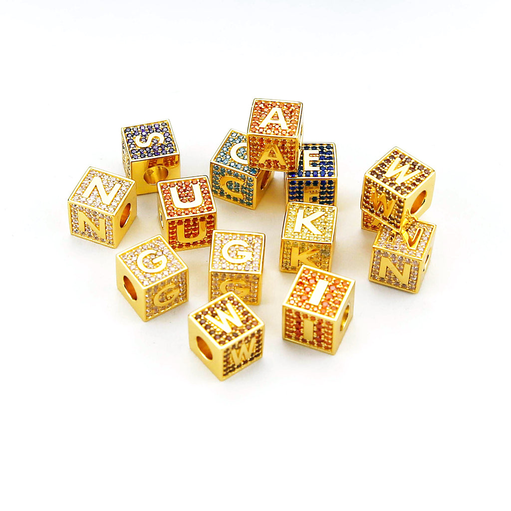 18k gold Solid Baby blocks letter pendant necklace chain ifandco diamond