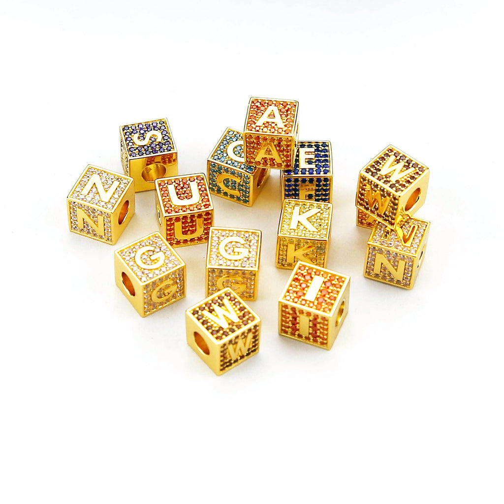 18k gold Solid Baby blocks letter pendant necklace chain ifandco diamond