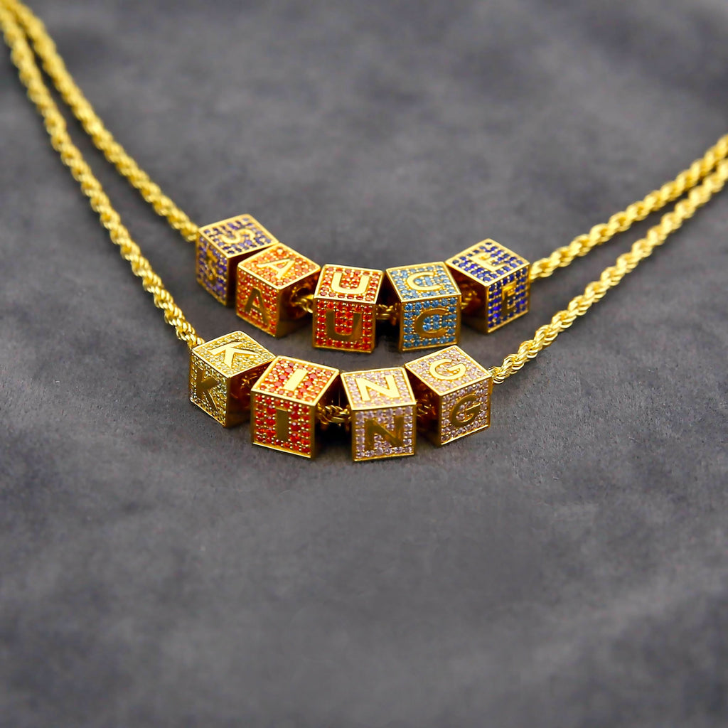 18k gold Solid Baby blocks letter pendant necklace chain ifandco diamond