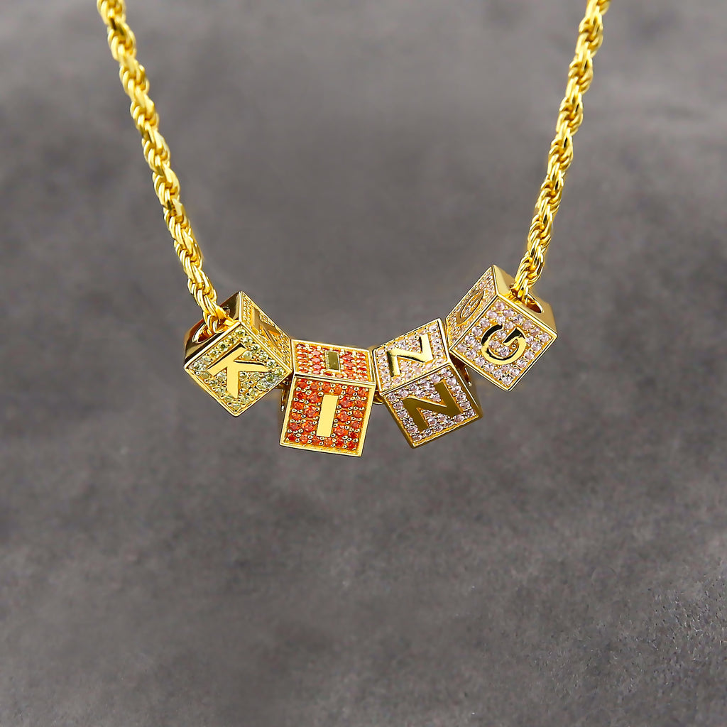 18k gold Solid Baby blocks letter pendant necklace chain ifandco diamond