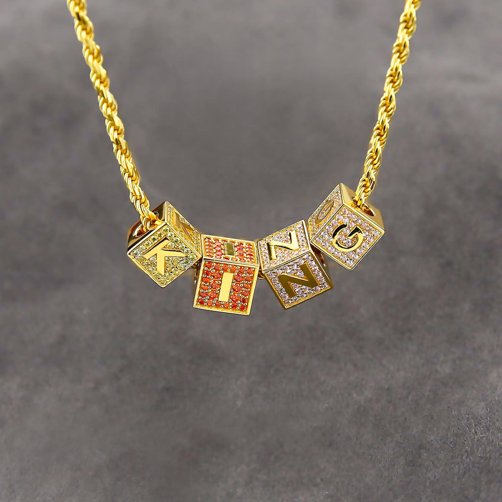 18k gold Solid Baby blocks letter pendant necklace chain ifandco diamond
