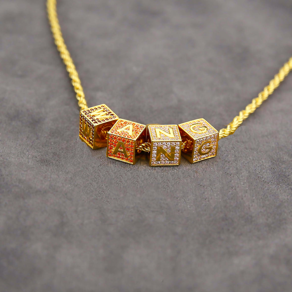 18k gold Solid Baby blocks letter pendant necklace chain ifandco diamond