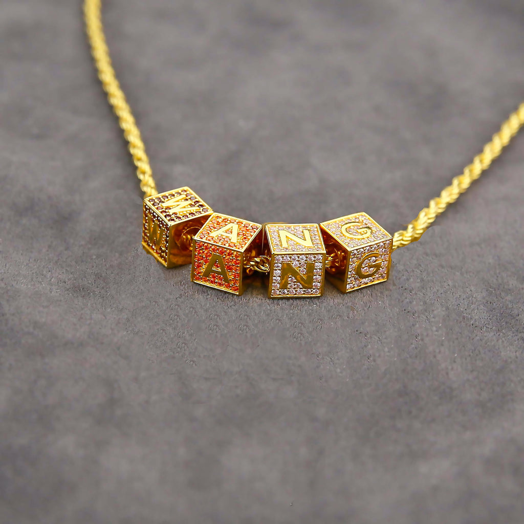18k gold Solid Baby blocks letter pendant necklace chain ifandco diamond