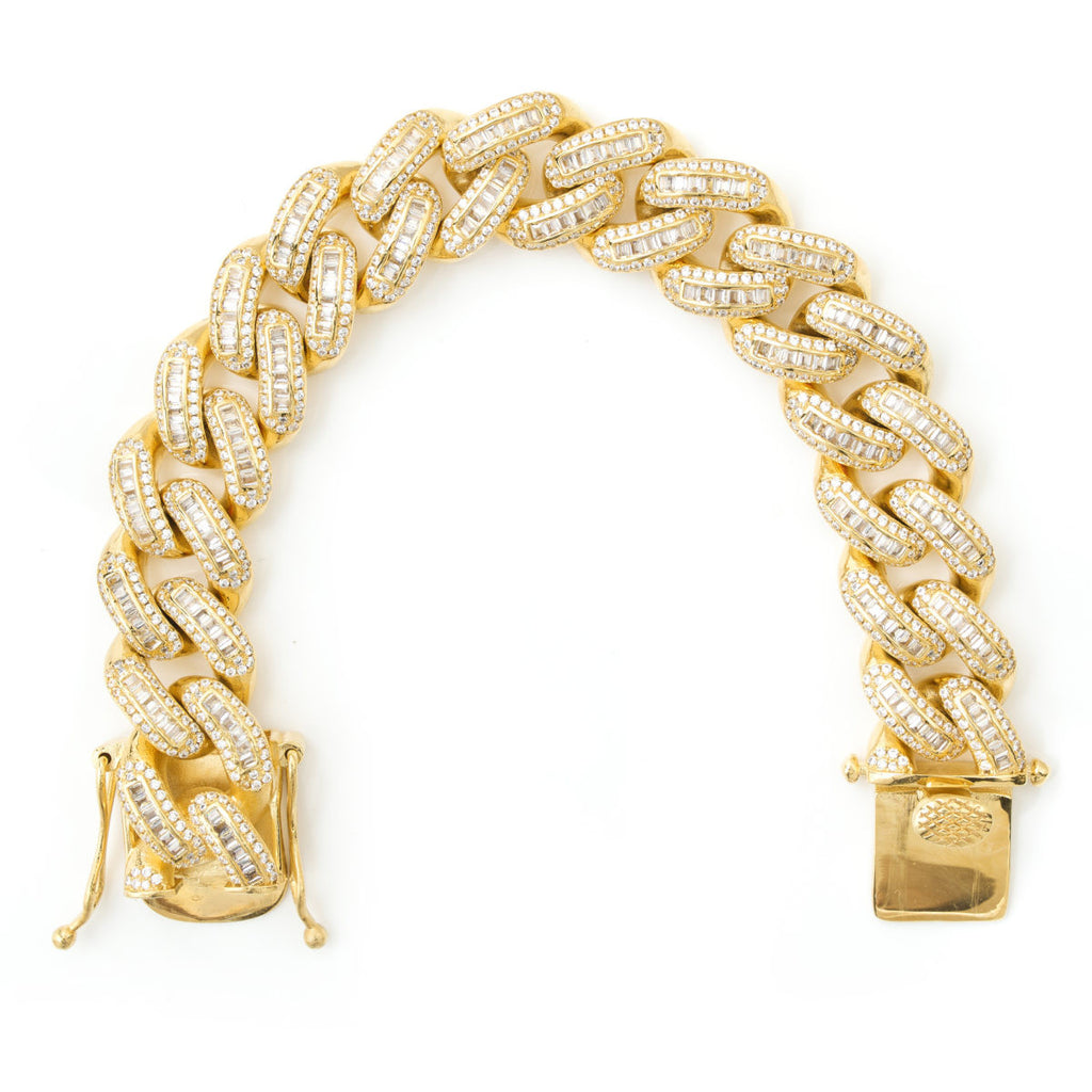 Iced Out Cuban Link Bracelet With Baguette Stones