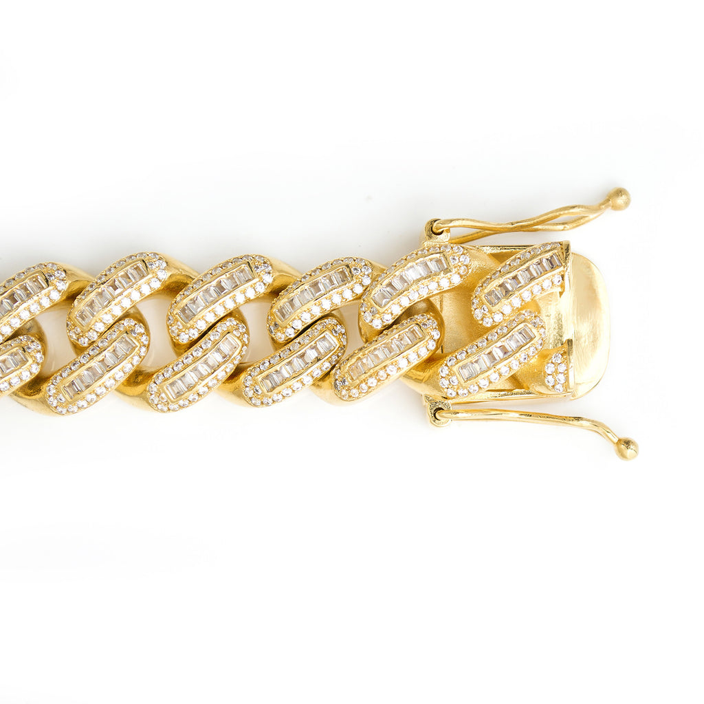 Iced Out Cuban Link Bracelet With Baguette Stones