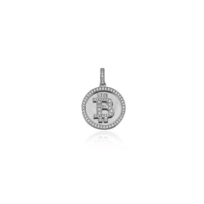 bitcoin silver with diamonds pendant