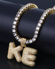 Custom Bubble Letters Initial White Gold Finish A-Z Alphabet Full Iced Out 14k