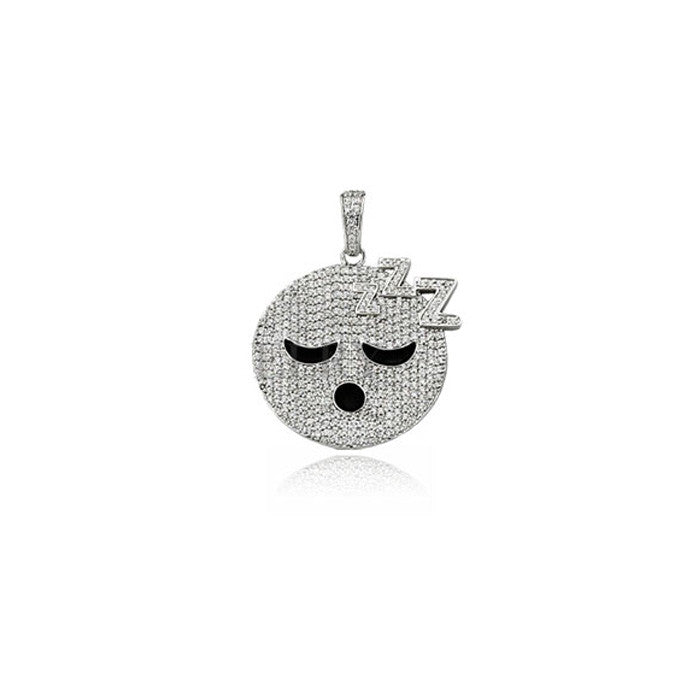emoji sleepy pendant silver diamonds