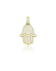 hamsa hand pendant in gold fully iced