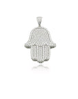 Hamsa hand large fully iced diamonds pendant necklace silver