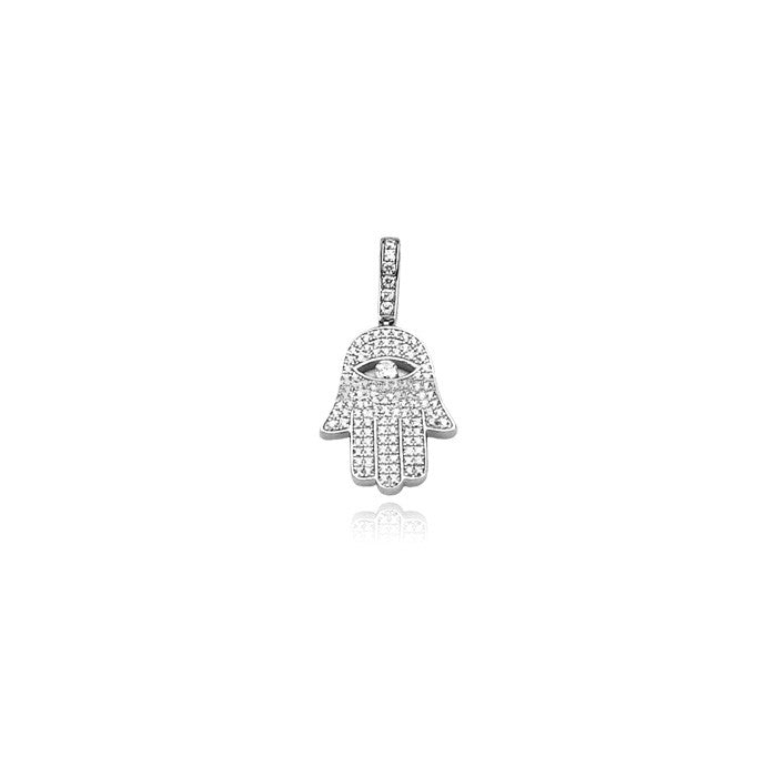 Hamsa hand mini silver pendant necklace diamonds