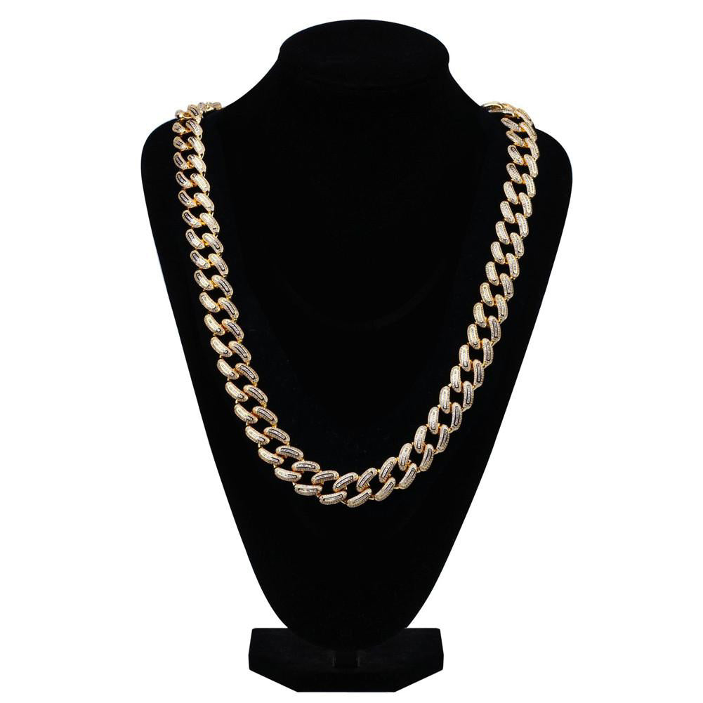 Hip Hop Jewelry 14K Gold 925 Silver Plated Iced out VVSMiami Baguette Cuban Chain Necklace for Men affordable shopgld