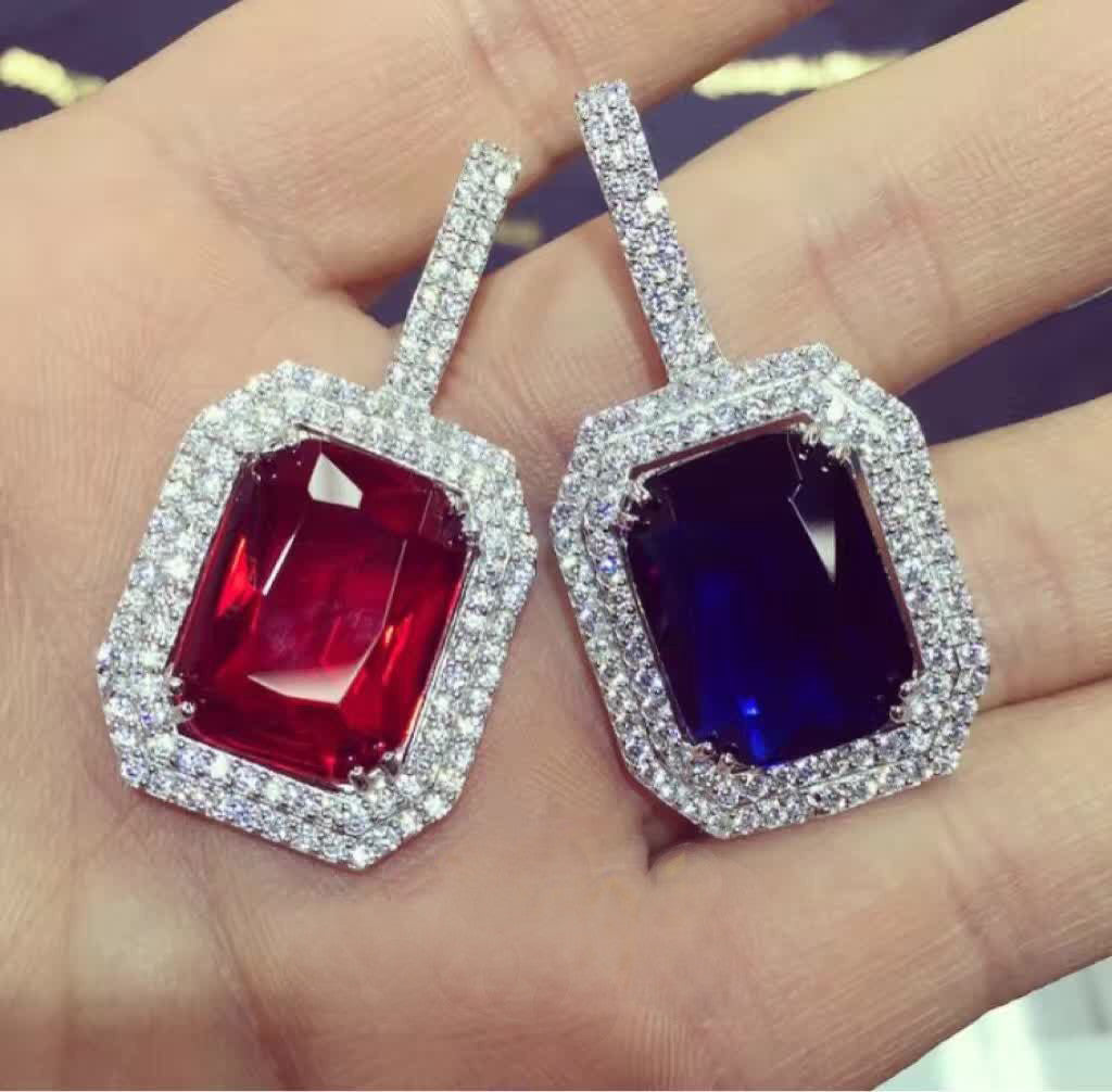 Red Ruby gem pendant double silver