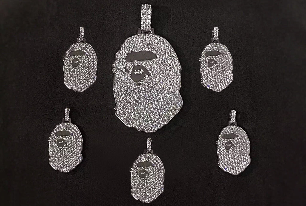 micro bape necklace pendant and chain with diamond