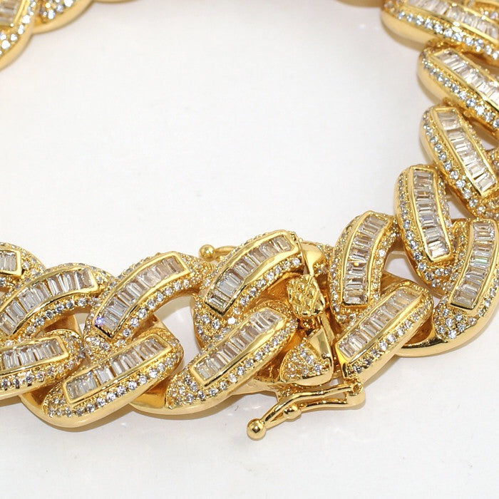 Hip Hop Jewelry 14K Gold Silver Plated Iced out CZ Big Dog Miami Baguette Cuban Chain Necklace for Men