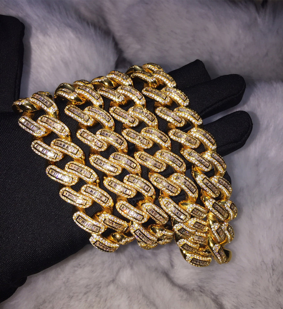 Hip Hop Jewelry 14K Gold Silver Plated Iced out CZ Big Dog Miami Baguette Cuban Chain Necklace for Men