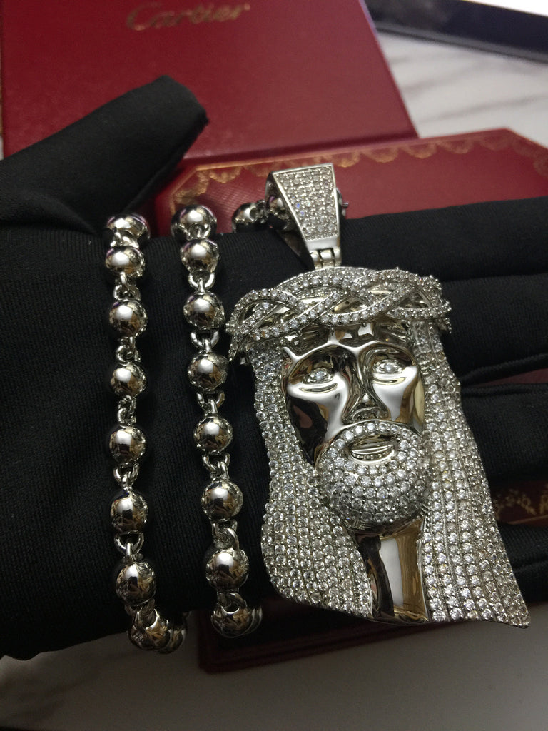Standard Jesus piece fully iced Silver