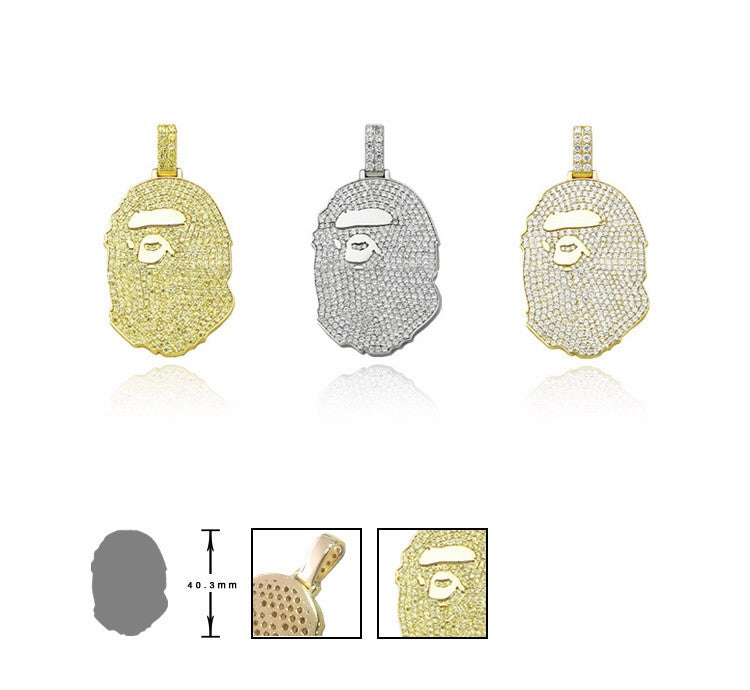 Custom diamond Bape pendant & Necklace Yellow gold