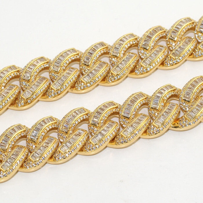 Hip Hop Jewelry 14K Gold Silver Plated Iced out CZ Big Dog Miami Baguette Cuban Chain Necklace for Men