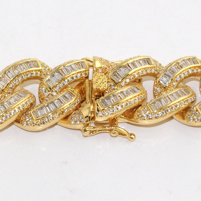 Hip Hop Jewelry 14K Gold Silver Plated Iced out CZ Big Dog Miami Baguette Cuban Chain Necklace for Men