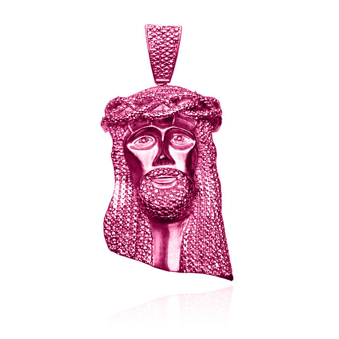 Standard jesus piece no diamonds in pink with beaded chain set