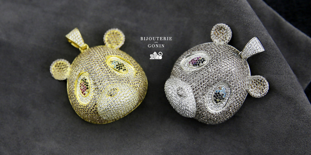 Kanye West college dropout bear pendant with Rope chain necklace in Silver